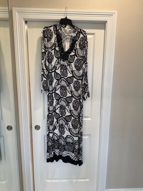 Lilly Pulitzer Black & White Floral Print Maxi Dress with V-Neck